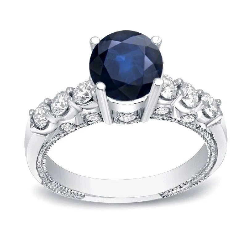 Ladies heirloom engagement rings-Auriya Vintage 3/4ct Blue Sapphire and 3/4ctw Diamond Engagement Ring 14k Gold (H-I, SI1-SI2)