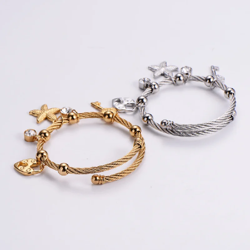 Ladies sterling silver bracelets-Fashion Starfish Stainless Steel Bangle Plating Artificial Diamond Stainless Steel Bracelets