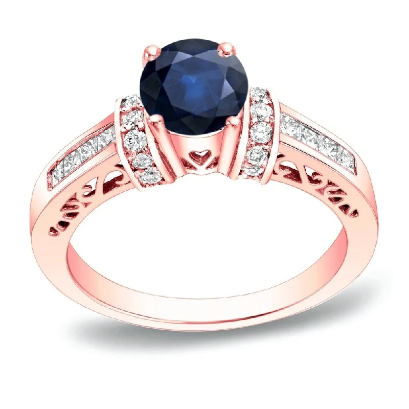 Ladies round diamond engagement rings-Auriya 1/2ct Sapphire and 3/4ctw Diamond Engagement Ring 14k Gold