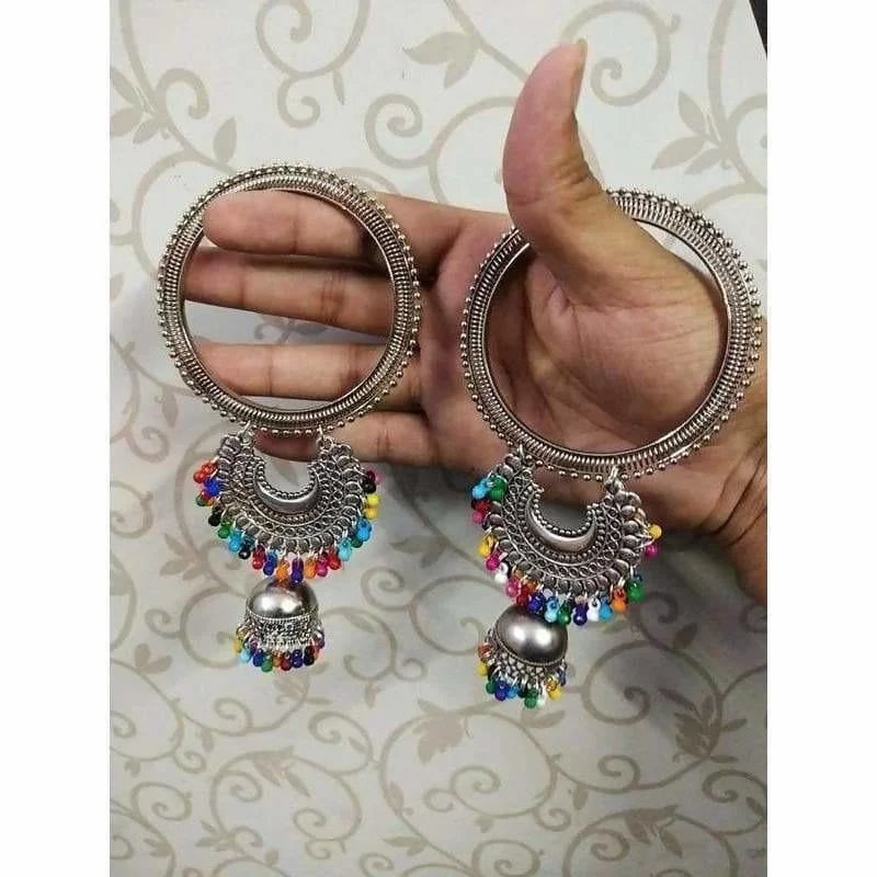 Ladies braided bracelets-MS Fashion India Silver Color With Multicolor Pearls Latkan Jhumki Bangles