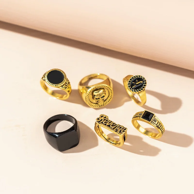 Ancient & Gold Skull Ring Set of 6