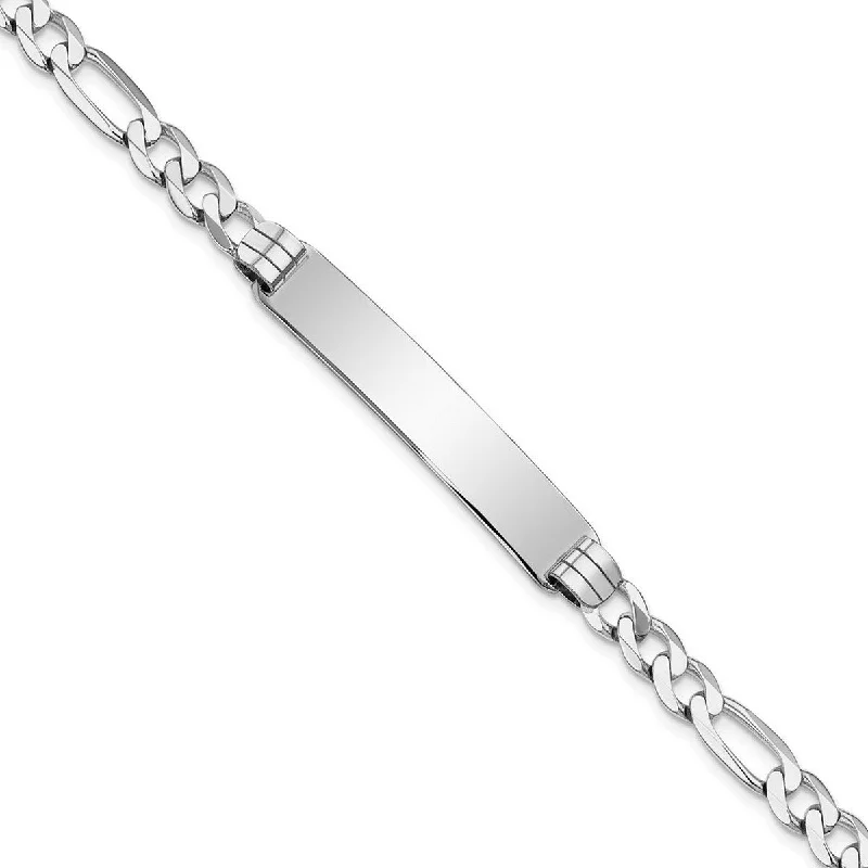 Ladies vintage silver bracelets-Curata 7.5mm 14k White Gold Engravable Figaro Link ID Bracelet