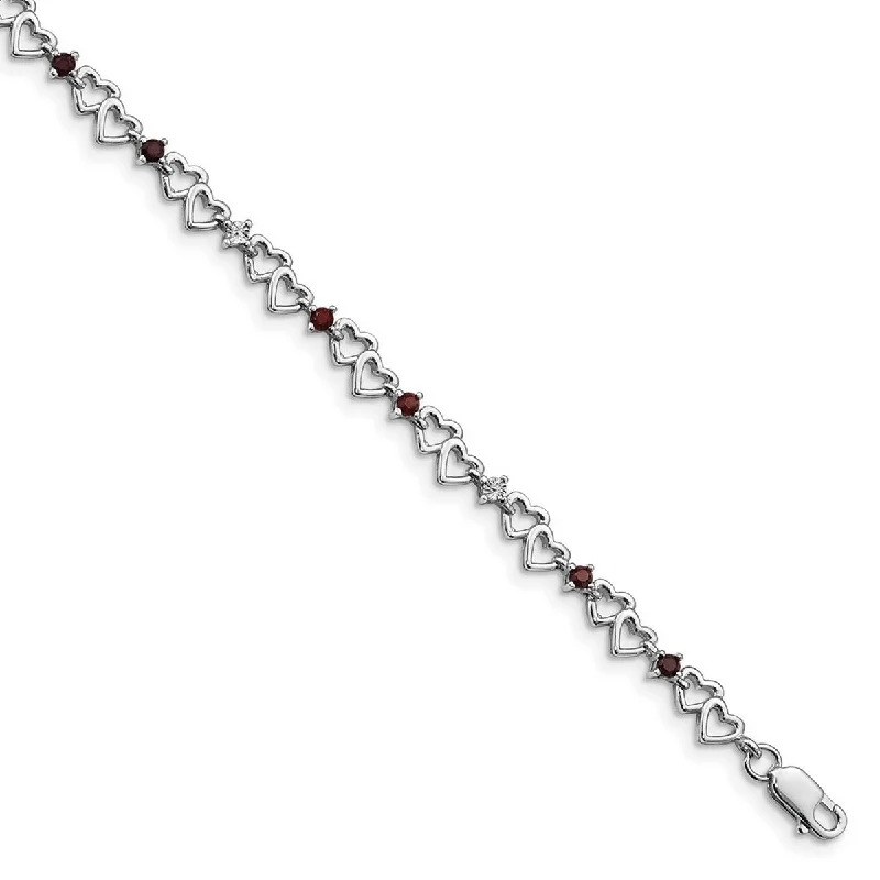 Ladies designer bangles-Curata 925 Sterling Silver Polished Open back Lobster Claw Closure Garnet and Diamond Bracelet