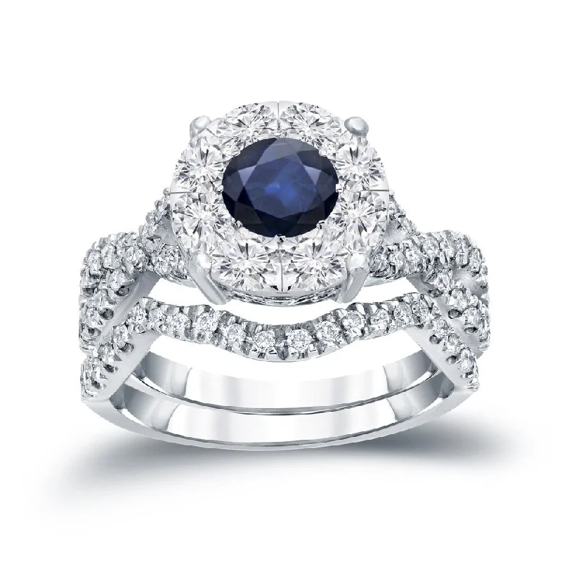 Ladies engagement rings with a classic look-Auriya 1/3ct Blue Sapphire and 7/8ctw Braided Infinity Diamond Engagement Ring Set 14k Gold