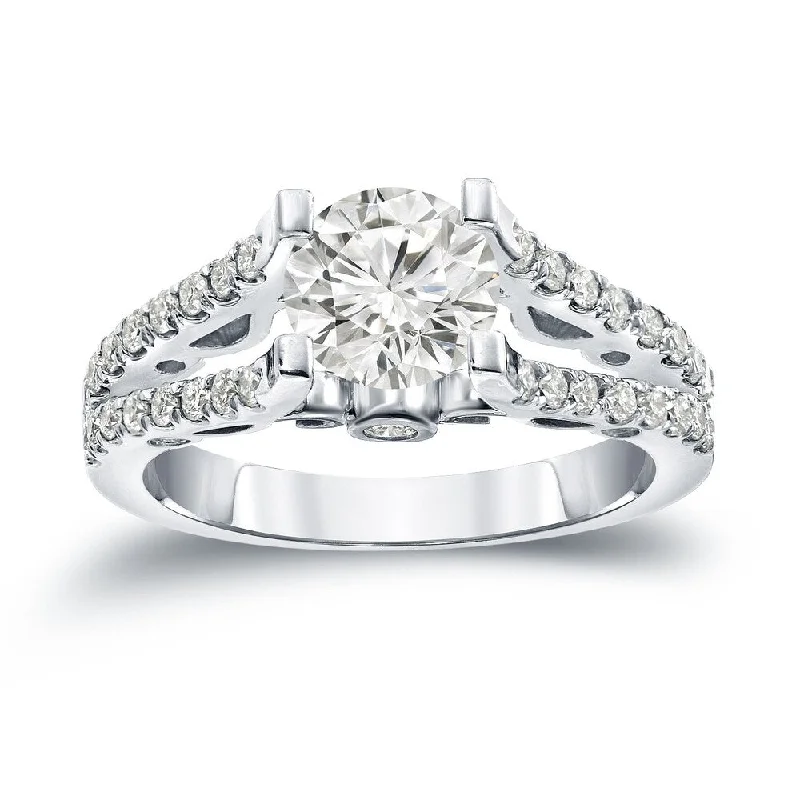 Ladies engagement rings with twisted diamonds-Auriya Unique 1 1/2ctw Round Split Shank Diamond Engagement Ring 14k Gold