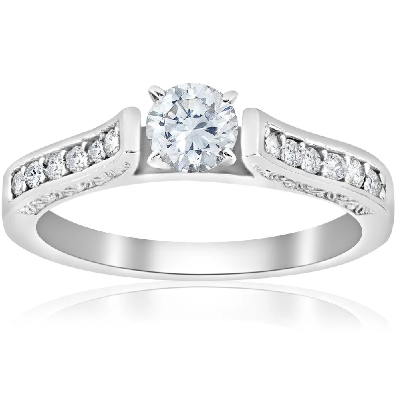 Ladies vintage-inspired diamond engagement rings-14K White Gold 1/2 ct TDW Diamond Round Cut Engagement Ring