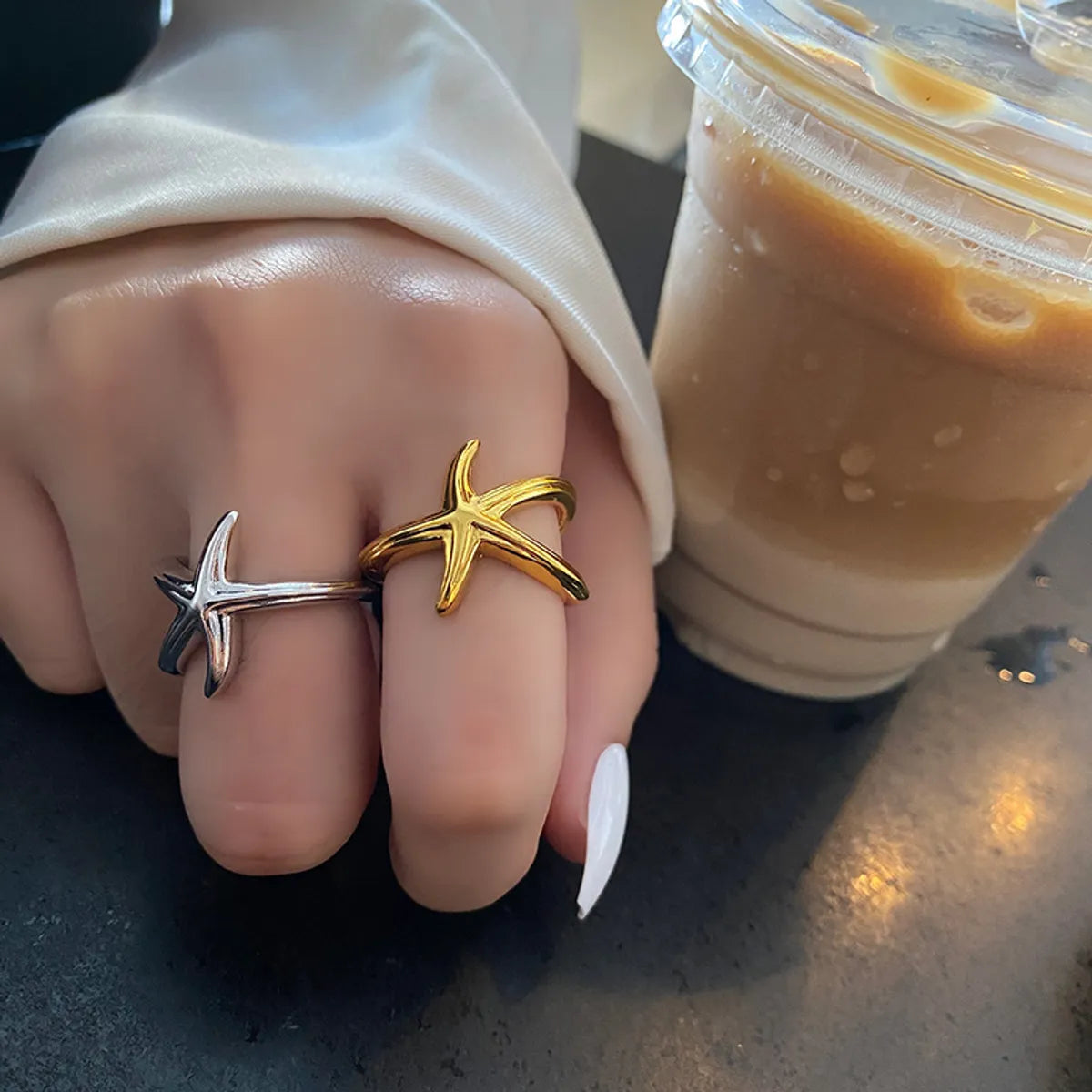 Ladies fashionable rings for women-Fashion Starfish Geometric Solid Color Niche Index Finger Seaside Simple Ring