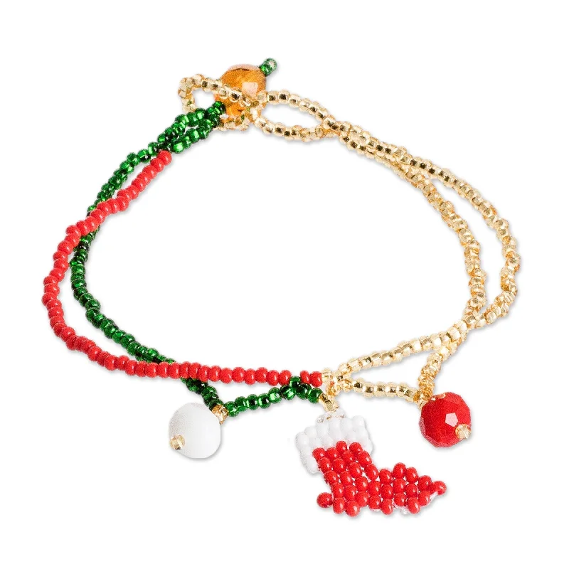 Ladies designer bangles-Novica Handmade Cute Christmas Boot Crystal And Glass Beaded Pendant Bracelet