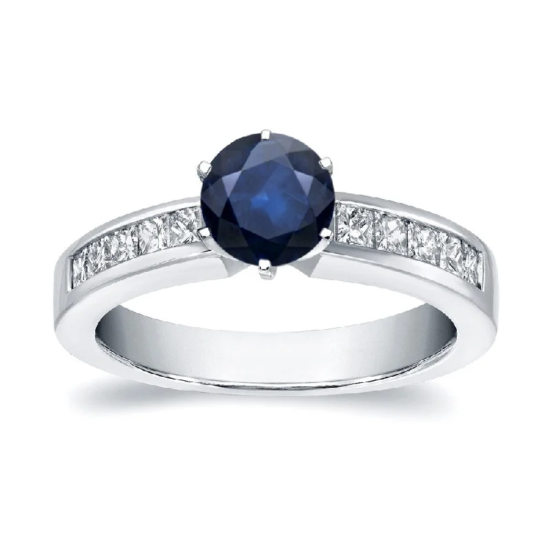 Ladies three-prong engagement rings-Auriya 14k Gold 1/2ct Blue Sapphire Channel Set Diamond Engagement Ring 1/2ctw (H-I, SI1-SI2)