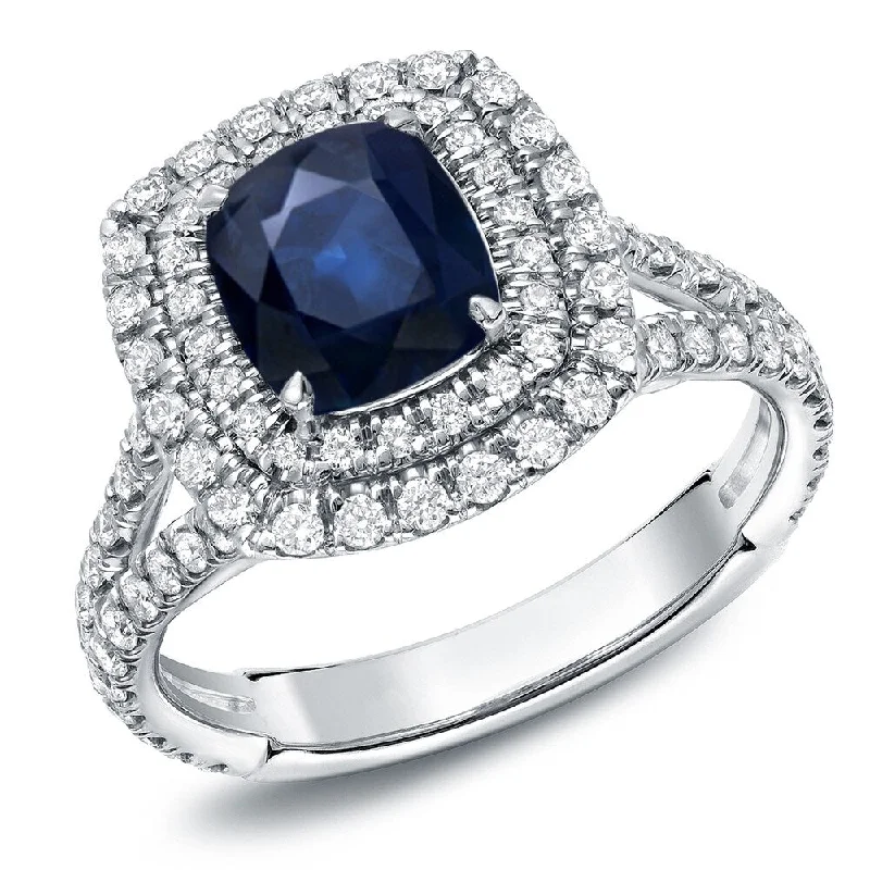 Ladies custom engagement rings-Auriya 18k Gold 1 1/2ct Cushion-cut Sapphire Halo Diamond Engagement Ring 1ctw (F-G, SI1-SI2)