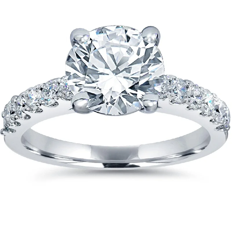 Ladies white gold engagement rings-I/VS2 3 1/2Ct Diamond Engagement Ring Solitaire With Accents 14K White Gold Lab Grown