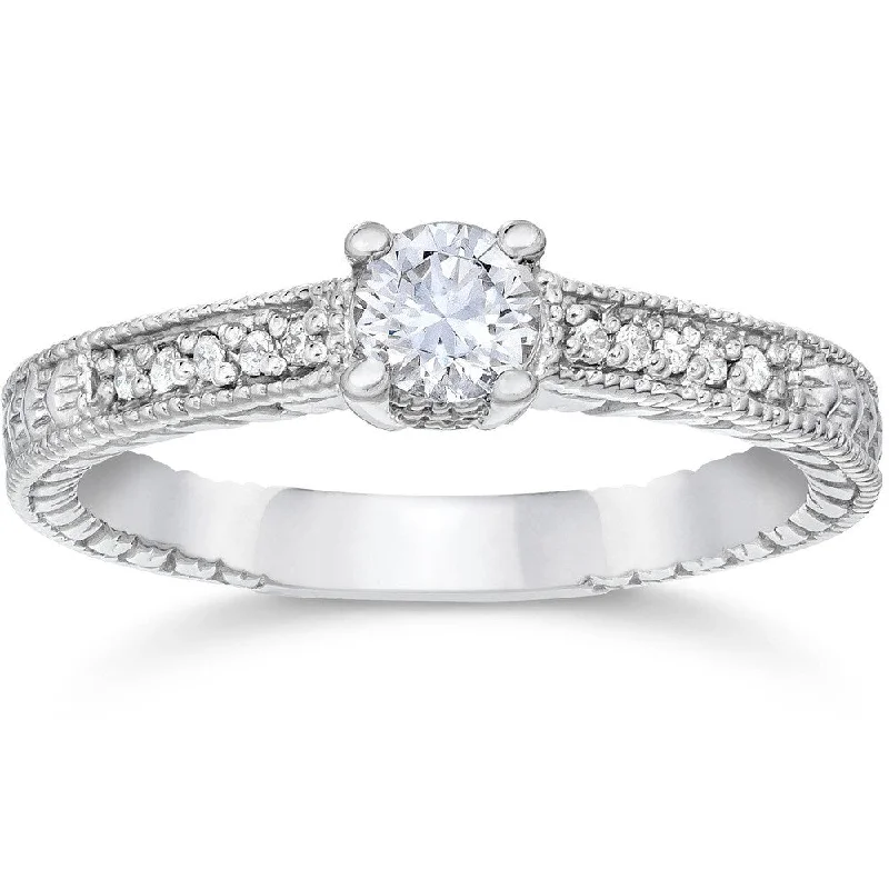 Ladies solitaire engagement rings-14k White Gold 1/2ct TDW Diamond Vintage Engagement Ring