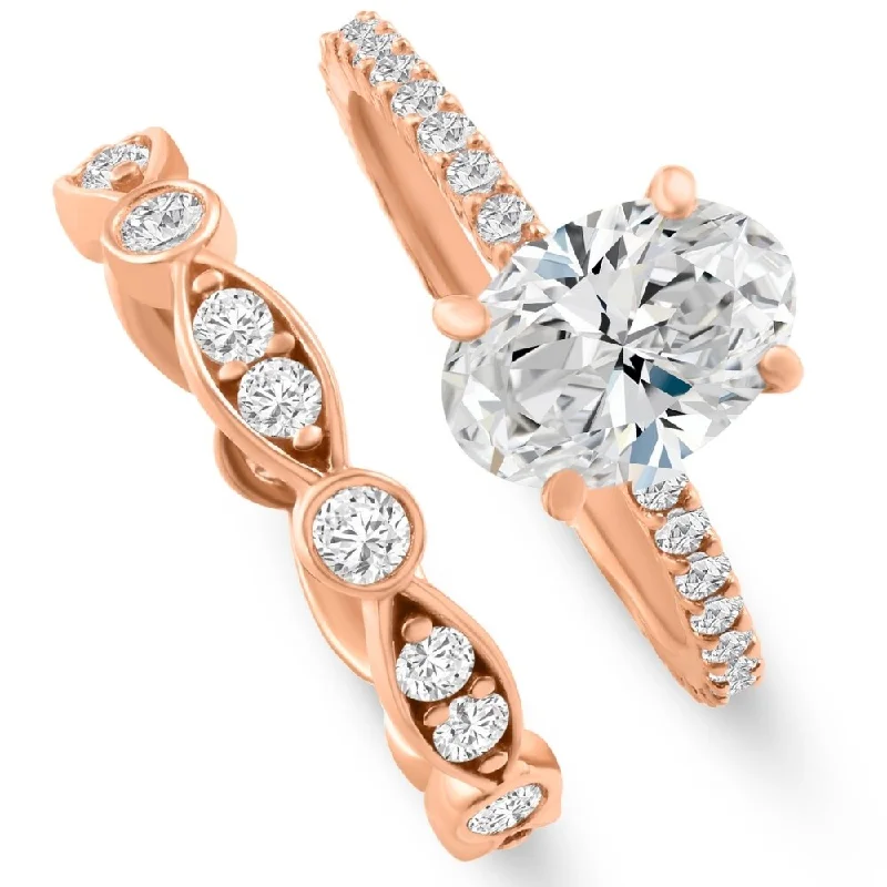 Ladies engagement rings with sapphires and diamonds-2 3/4Ct Oval Diamond Engagement Wedding Ring Set Rose Gold Lab Grown