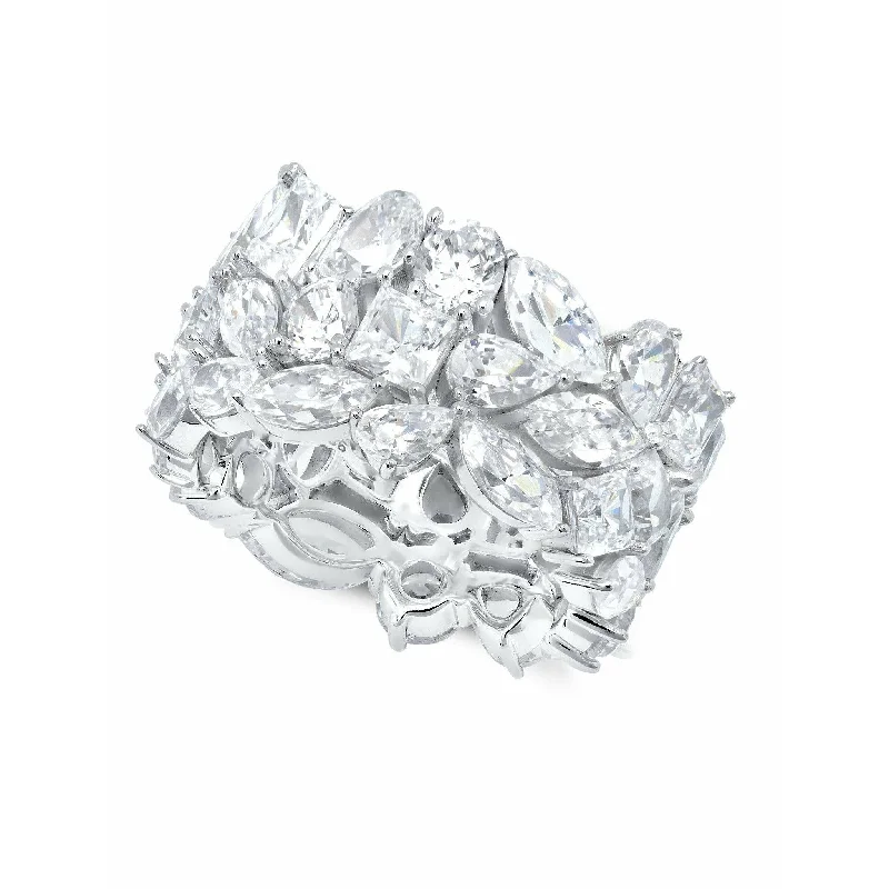 Ladies solitaire diamond rings-CRISLU Sterling Silver Pure Platinum Finished Multi Cluster Eternity Ring