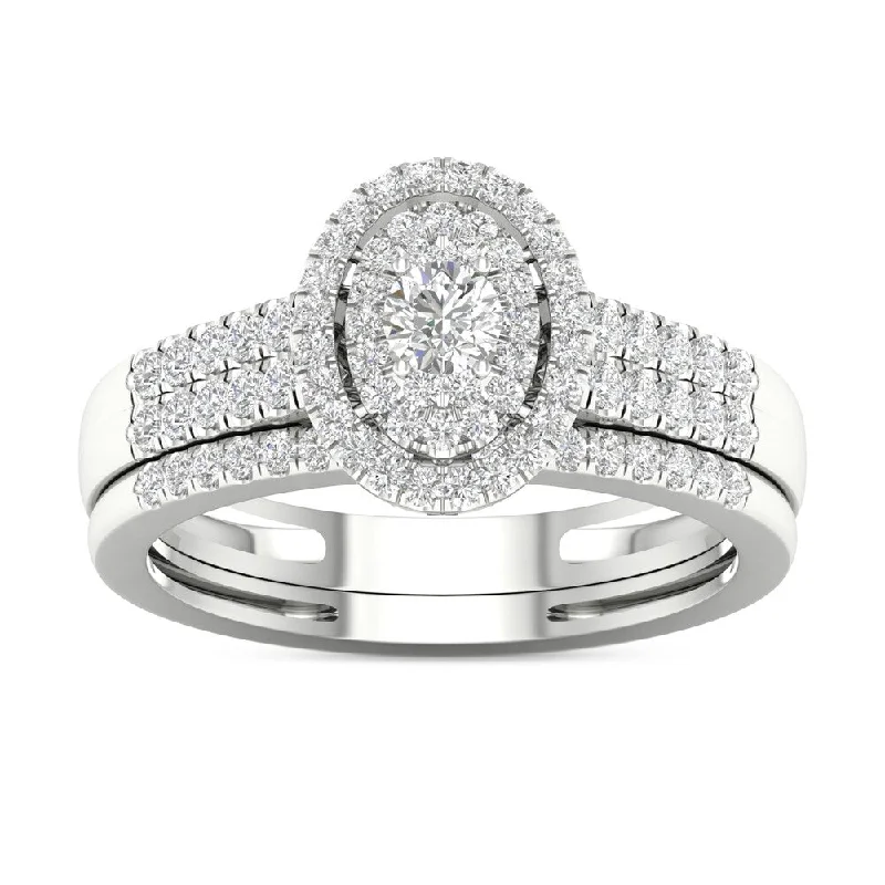 Ladies split-band engagement rings-De Couer IGI Certified 1/2ct TDW Diamond Halo Engagement Ring Set