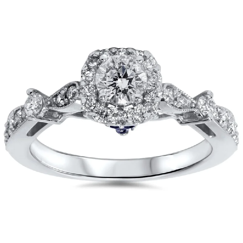 Ladies engagement rings with yellow diamonds-14k White Gold 1ct TDW Cushion-cut Halo Diamond Engagement Ring with Sapphire Accent