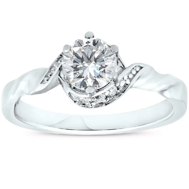 Ladies cushion cut engagement rings-Pompeii3 14K White Gold 5/8ct TDW Solitaire Halo Twist Diamond Engagement Ring Clarity Enhanced - White G-H - White G-H