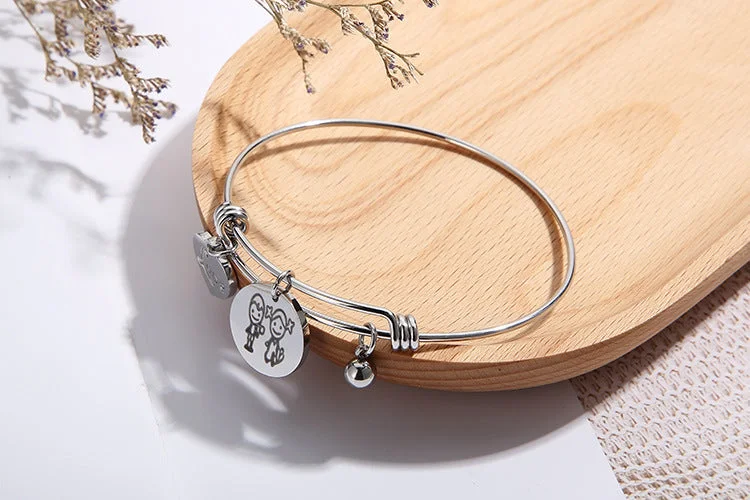 Ladies vintage bangles-Fashion Simple Stainless Steel Heart Letter Retractable Bracelet