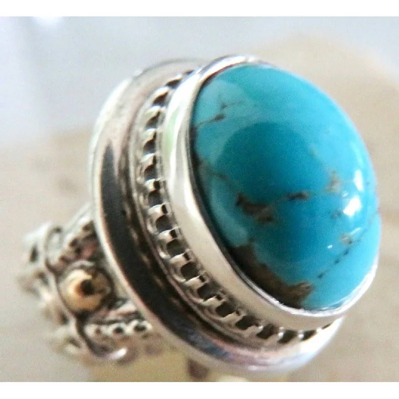 Ladies turquoise rings-REVE Jewelry Oval Turquoise  Ring - Sterling Silver & 14kt Gold