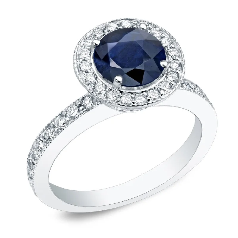 Ladies engagement rings with mixed metals-Auriya 14k Gold Round 1/2ct Blue Sapphire and 1/2ctw Diamond Halo Engagement Ring