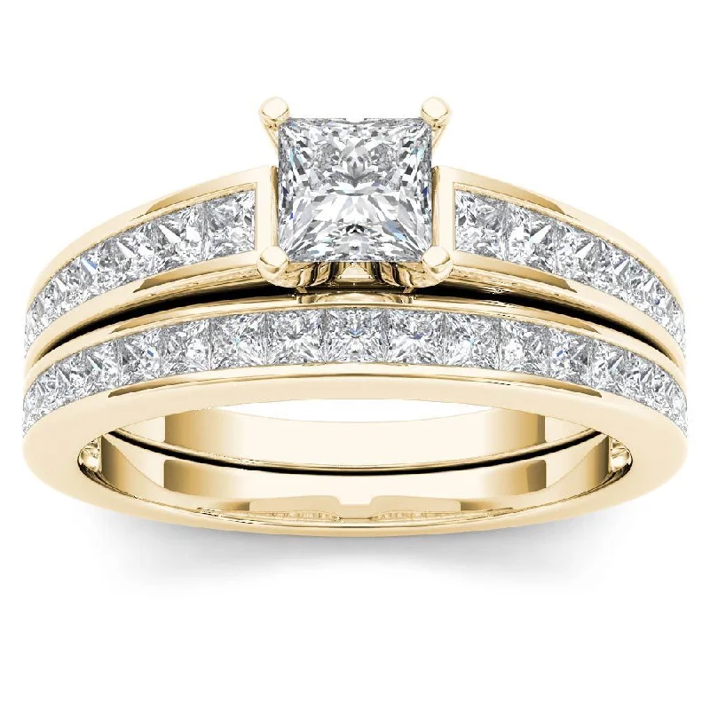 Ladies engagement rings with rubies-De Couer 14K Yellow Gold 2ct TDW Princess-Cut Diamond Engagement Ring Set