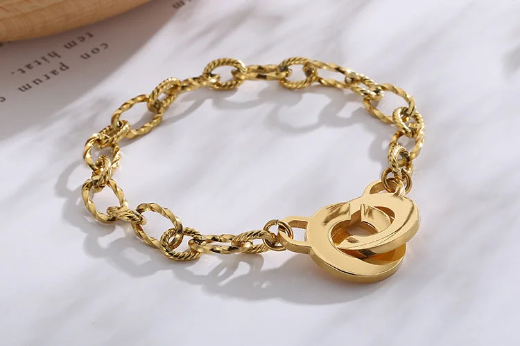 Ladies double-layer bracelets-Fashion New Stainless Steel Twisted Stitching Chain Bracelet Women