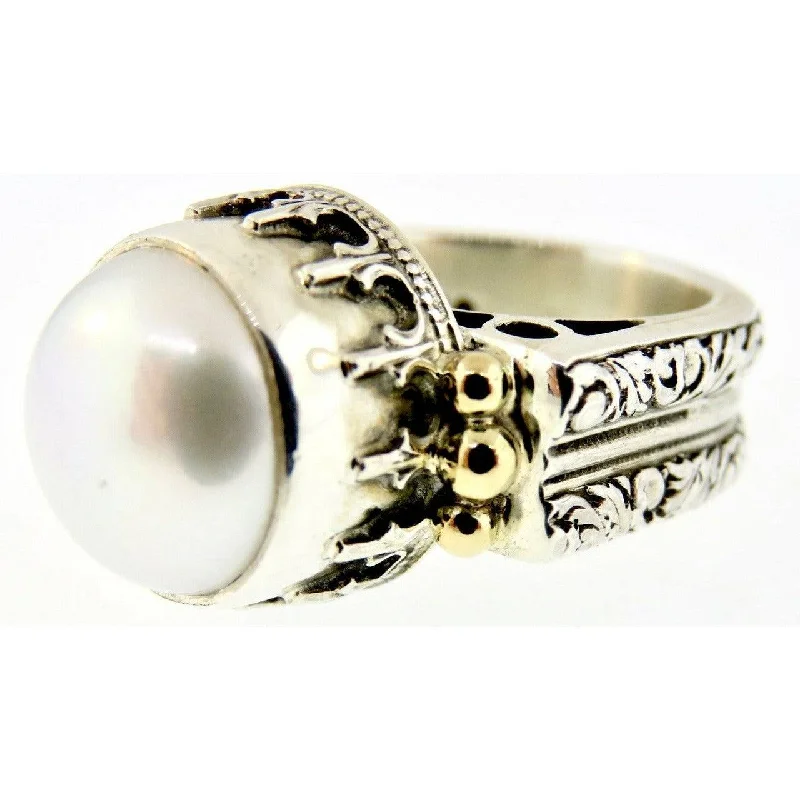 Ladies engagement rings-Reve Jewelry Large Mabe Pearl Ring- 14kt & Sterling Silver