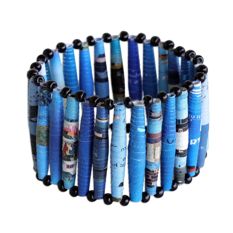 Ladies colorful bangles-Novica Handmade Tribal Links In Blue Beaded Recycled Paper Stretch Bracelet