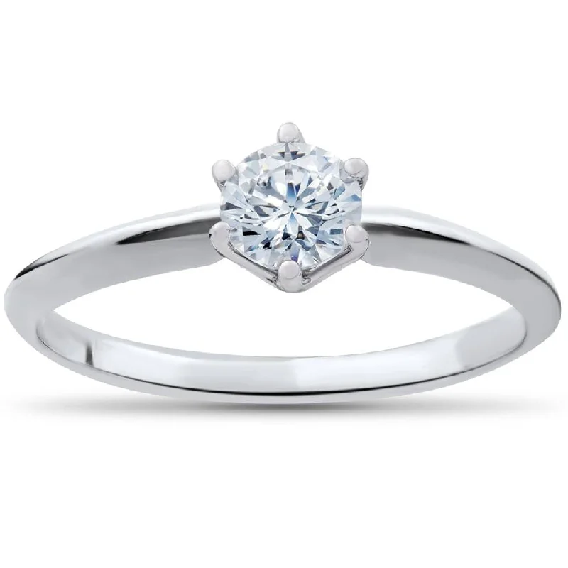 Ladies cushion-shaped engagement rings-1/3ct Round Diamond Solitaire Engagement Ring White Gold Size 6