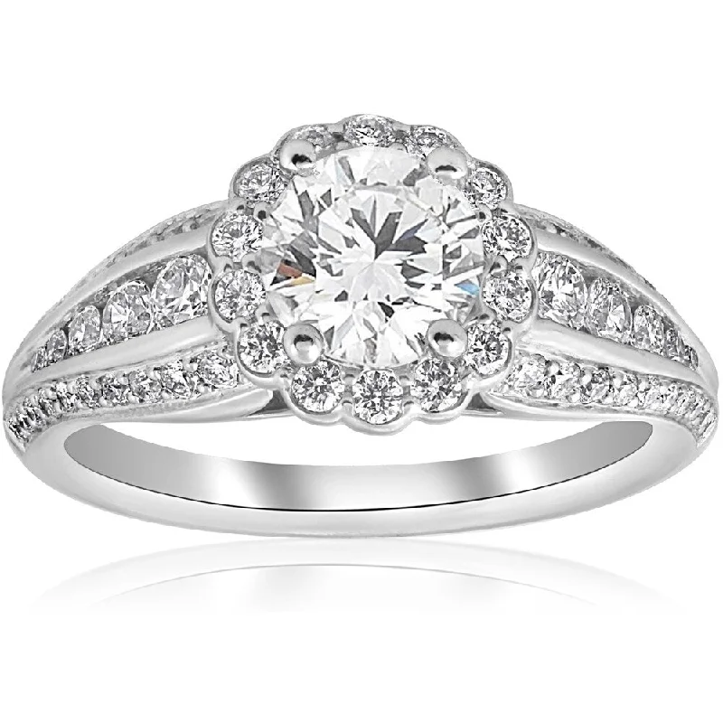 Ladies wedding engagement rings-Pompeii3 14k White Gold 1.62 ct TDW Halo Engagement Ring