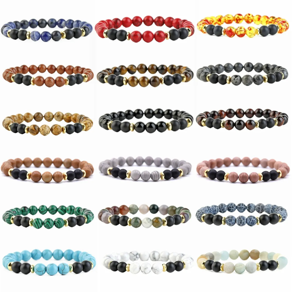 Ladies multi-strand bracelets-Retro Round Natural Stone Beaded Bracelets 1 Piece