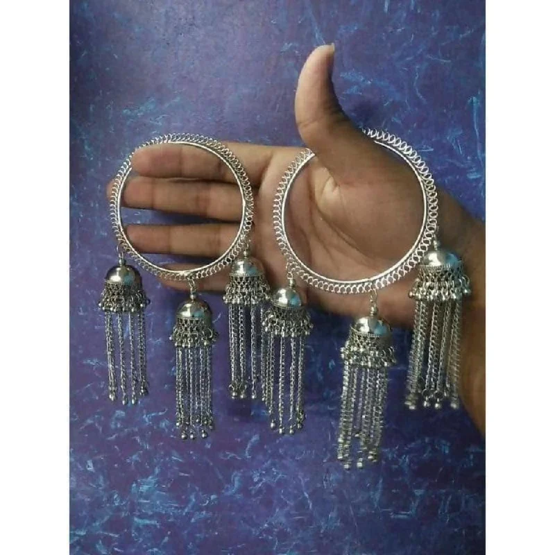 Ladies art deco bracelets-MS Fashion India Silver Latkan Bangles With Jhumkas And Hanging Chains