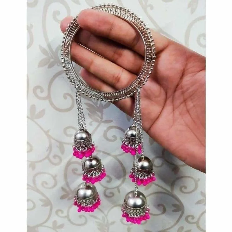 Ladies pearl bangles-MS Fashion India Jhumkas With Pink Pearls Hanging Bangles