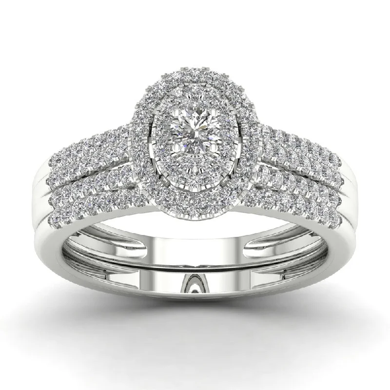 Ladies engagement rings with colored diamonds-De Couer 1/2ct TDW Diamond Halo Engagement Ring Set - White