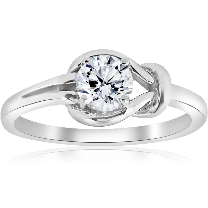 Ladies engagement rings with blue diamonds-Pompeii3 14k White Gold 1/2Ct TDW Solitaire Diamond Knot Engagement Ring