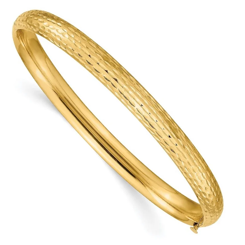 Ladies art deco bracelets-Curata 14k Yellow Gold 6.5mm Sparkle Cut Fancy Hinged Cuff Stackable Bangle Bracelet