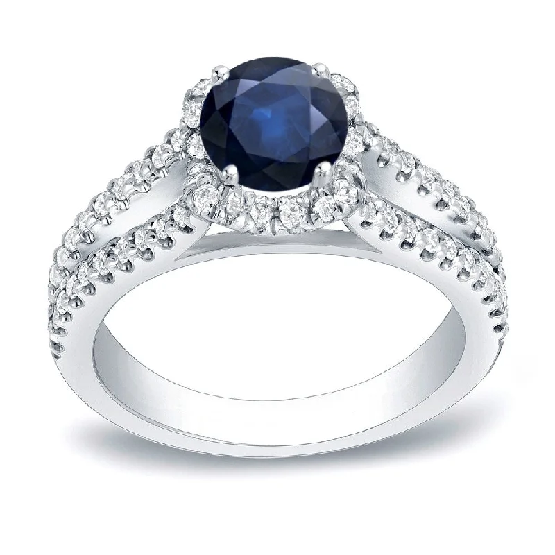 Ladies oval engagement rings-Auriya Modern 3/4ct Sapphire and 1/2ct TDW Halo Diamond Engagement Ring 14k Gold