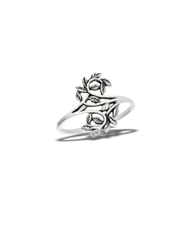 Ladies wedding rings with diamonds-Intertwining Leaves Ring