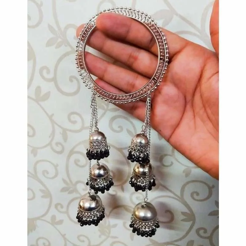 Ladies twisted bangles-MS Fashion India Silver Color With Black Pearls Hanging Jhumka Bangles