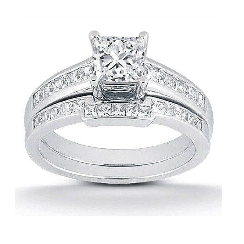 Ladies oval engagement rings-14k White Gold 1 Ct TDW Princess Cut Diamond Engagement Wedding Ring Bridal Set