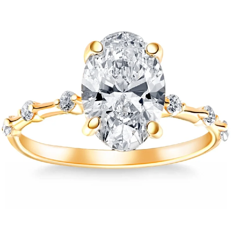 Ladies gold engagement rings-Certified 3.26Ct TW Oval Diamond Engagement Ring 14k Yellow Gold Lab Grown