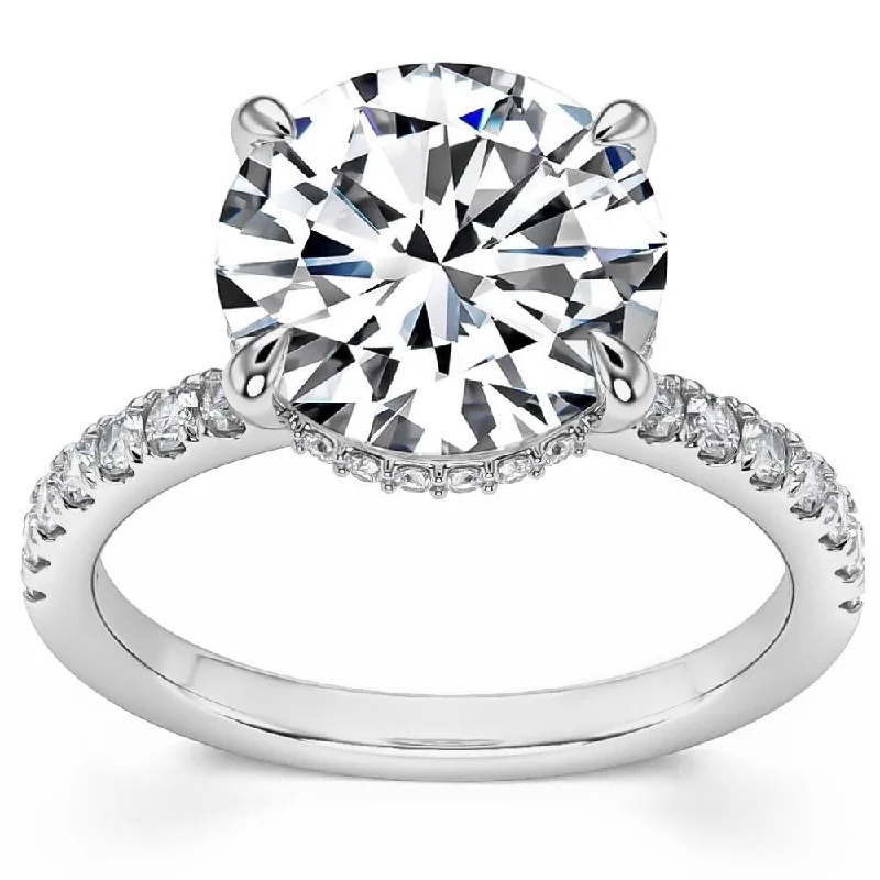 Ladies radiant cut engagement rings-H/VS 3.70Ct Diamond Engagement Ring Side Halo in 14k White Yellow or Rose Gold