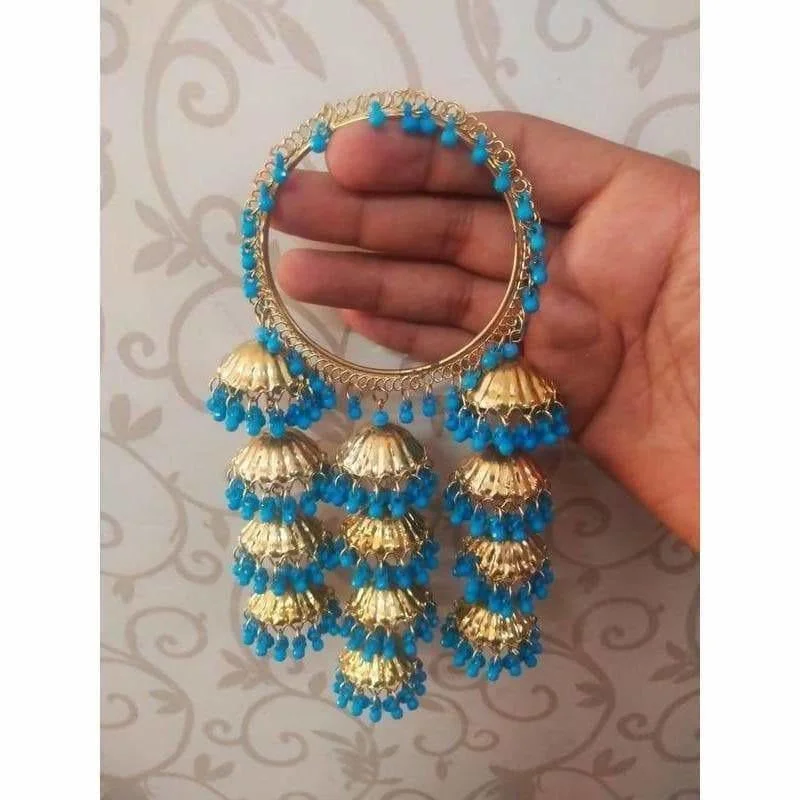 Ladies boho bracelets-MS Fashion India Stylish And Trendy Sky Blue Pearls Hanging Bangles