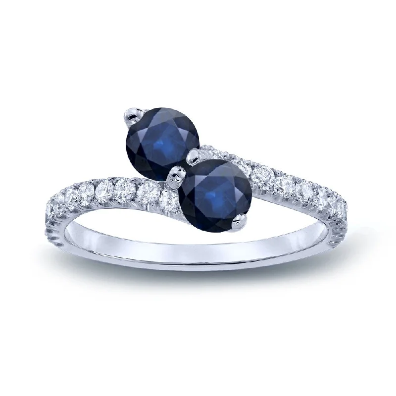 Ladies stackable engagement rings-Auriya 14k Gold 1 1/2ct Blue Sapphire and 1/2ctw 2-stone Diamond Engagement Ring (H-I, SI1-SI2)