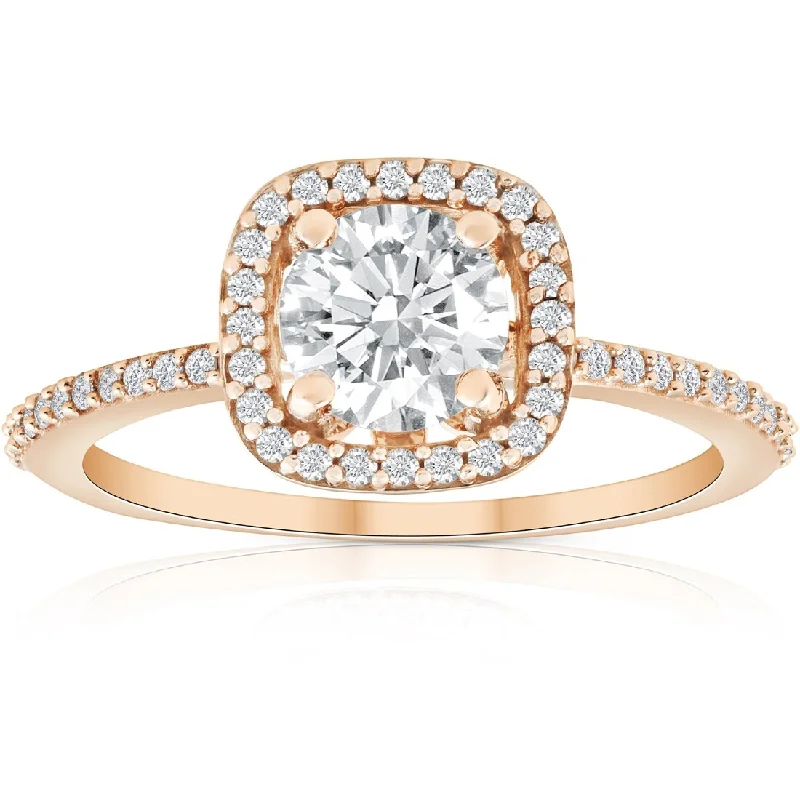 Ladies silver engagement rings-1 1/4 Ct Moissanite & Diamond Cushion Halo Engagement Ring 10k Rose Gold