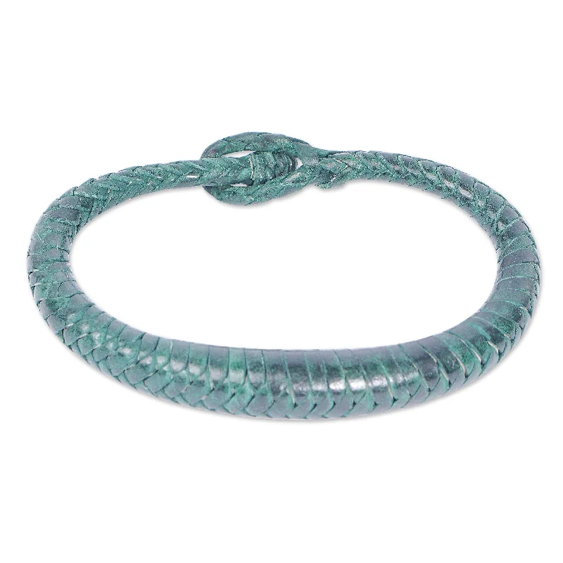 Ladies braided bracelets-Novica Handmade Greenish Grace Braided Leather Bracelet