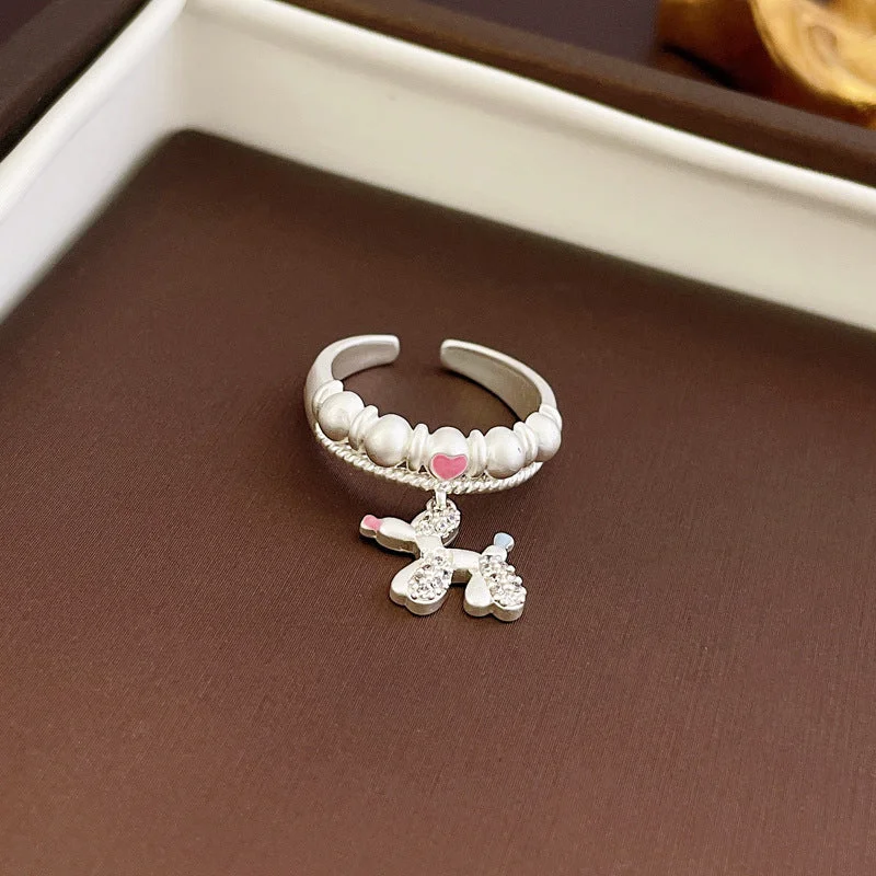 5# Ring-Silver Cartoon Puppy Double Layer