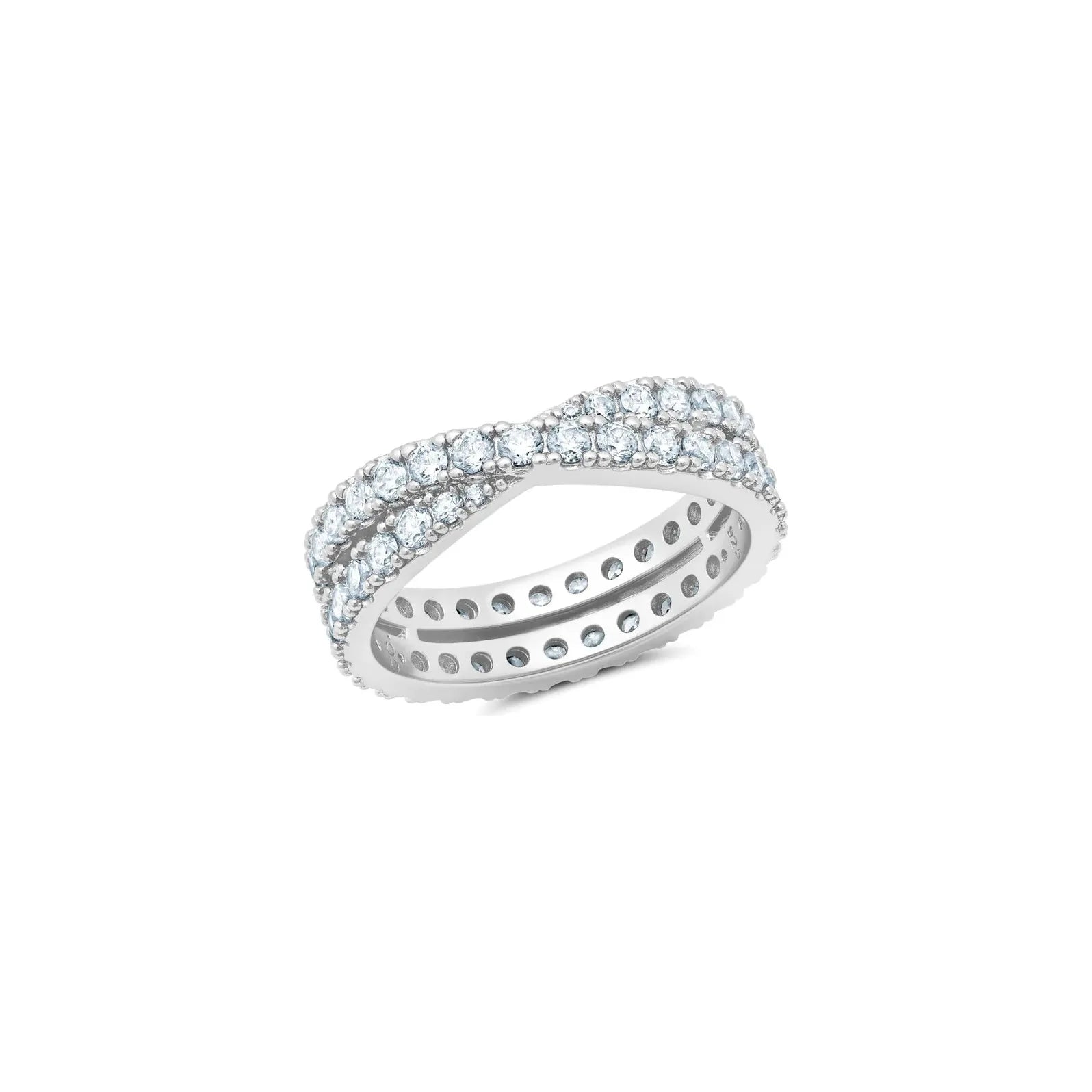 Ladies fashion rings-CRISLU Grace Pave Criss Cross Ring- Pure Platinum