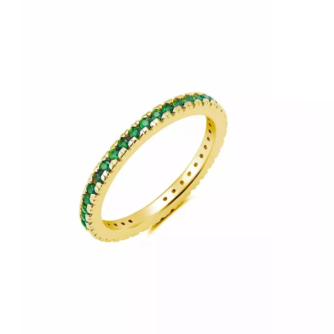 Ladies cocktail rings-CRISLU EMERALD CUBIC ZIRCONIA THIN STACK RING