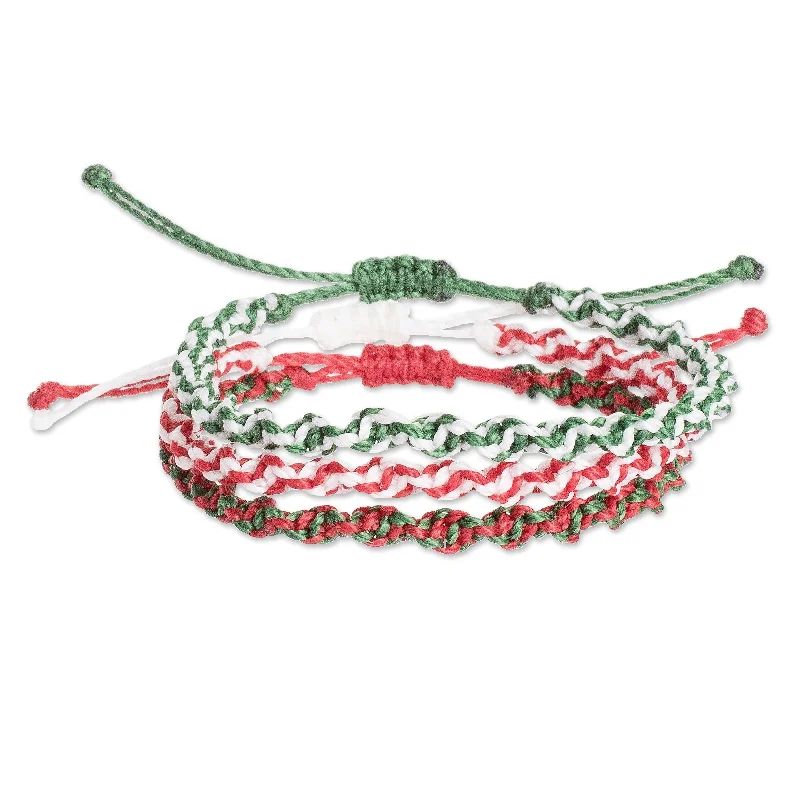 Ladies minimalist bangles-Novica Handmade Christmas Traditions Macrame Wristband Bracelets (Set Of 3)